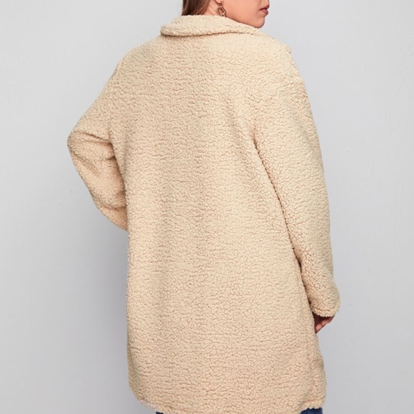 PLUS cream open front trench pea coat long fall - Picture 3 of 5